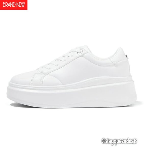 Women's Platform Sneakers Faux Leather Low Top Casual Walking Shoes - Picture 2 of 8